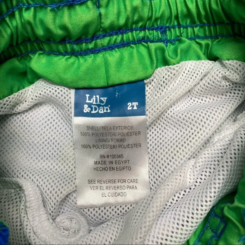 Lily & Dan Blue & Green Alligator Swim Trunks 2T
